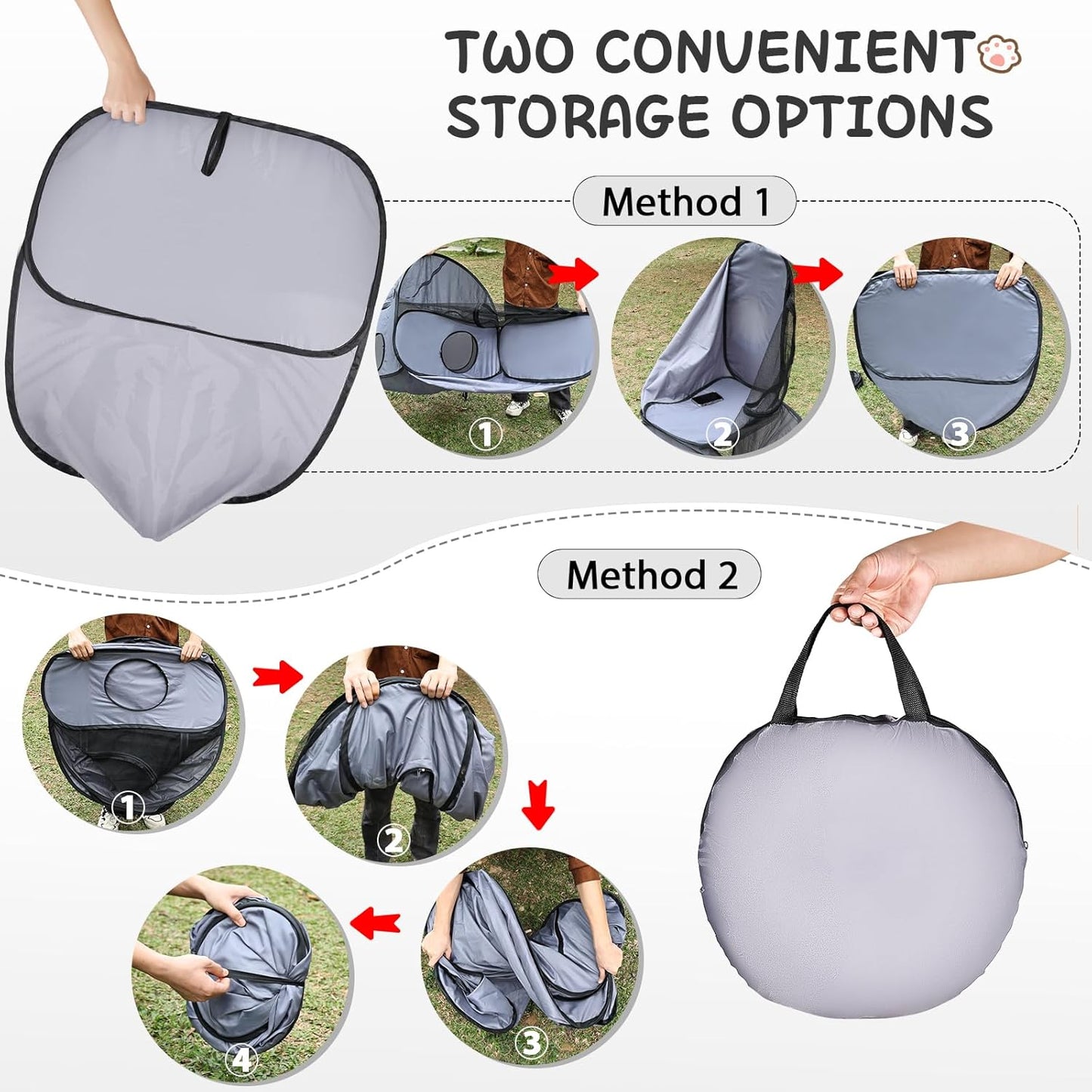 Dog Playpen with Surround Tunnel, Outdoor/Indoor Cat Playpen with Breathable Soft Sides, Cat Enclosure Tent for Small Animals, Portable Cat Tent with Carry Bag (Large)