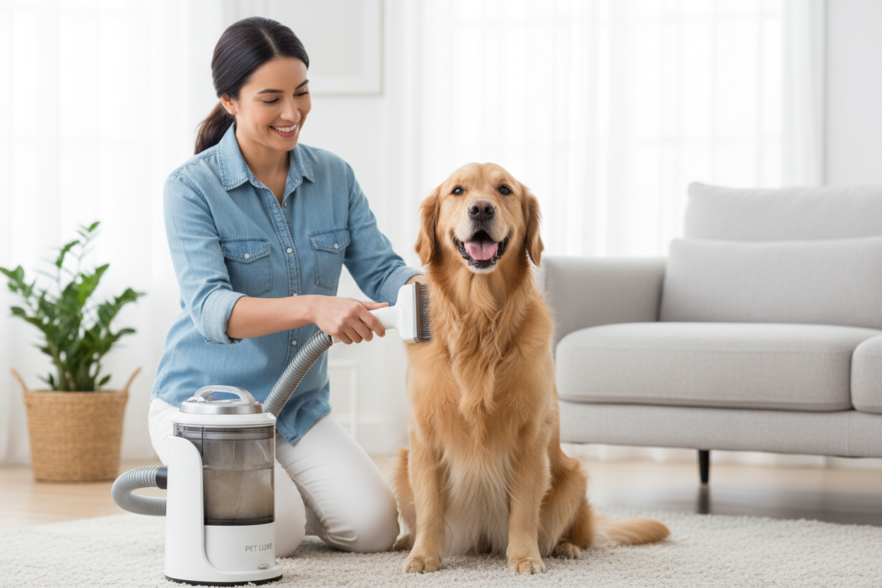 PUPPYOO 5-In-1 Dog Grooming Kit with 13000Pa Vacuum for Dogs & Cats, 1.5L Dust Cup, 4M Cord, Whisper-Quiet Operation, Adjustable Guard Combs, Hair Remover Roller