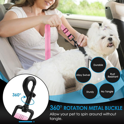 Dog Seatbelt Leash for Cars, 2 Pack Pet Safety Seat Belt with Adjustable Buckle & Reflective Bungee, Connect Dog Harness in Vehicle Dogs Restraint Travel Daily Use (Pink)
