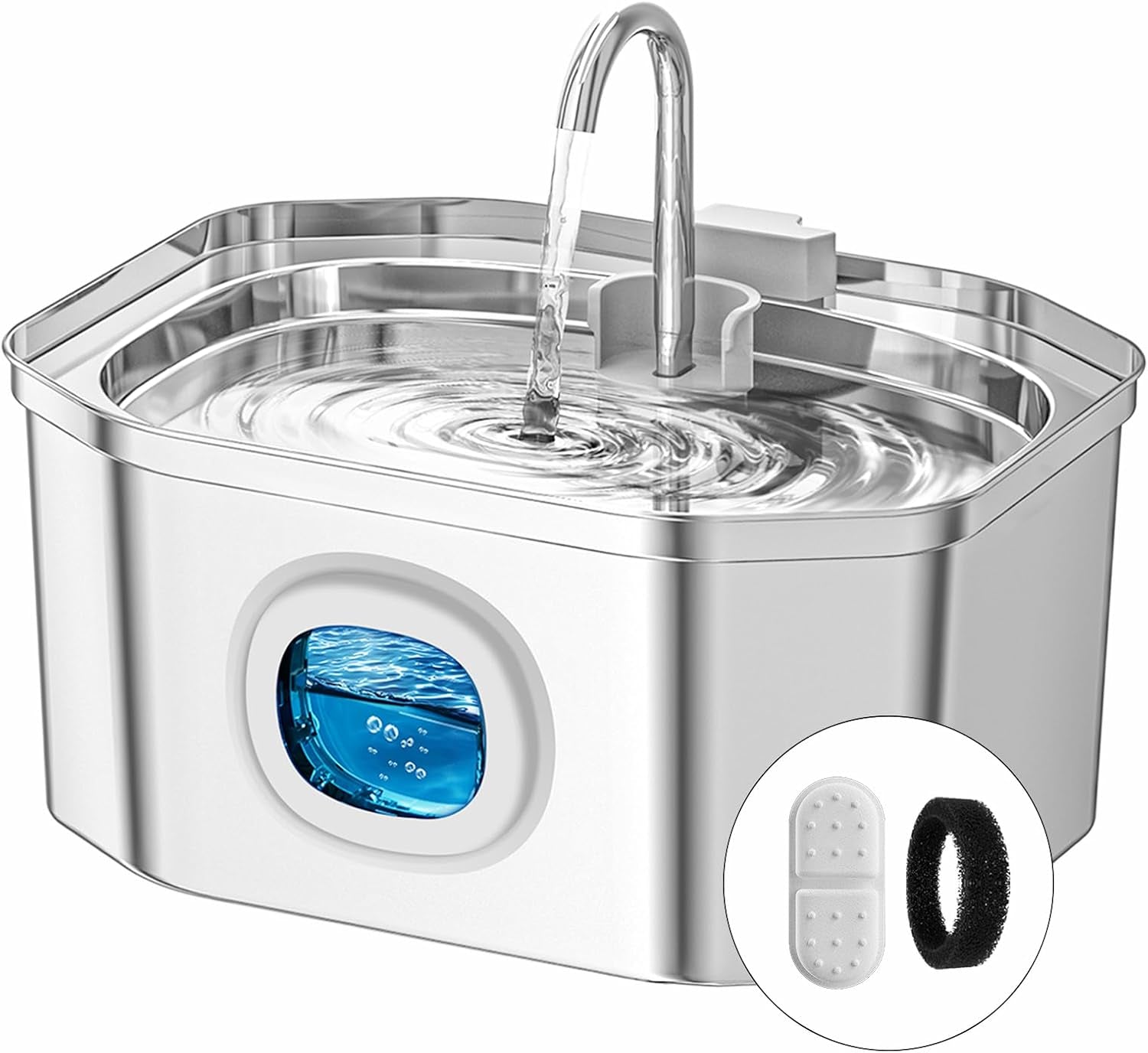 Cat Water Fountain,  108Oz/3.2L Silent Cat Water Fountain Stainless Steel, Cat Fountain, Automatic Pet Water Fountain,Dog Bowl - (1 Filter& 1 Sponge)