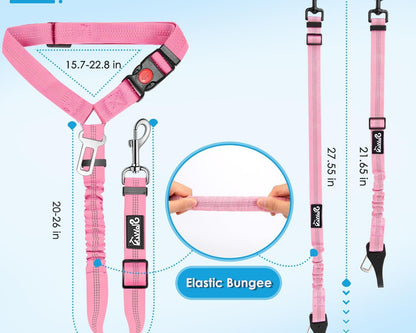 Dog Seatbelt Leash for Cars, 2 Pack Pet Safety Seat Belt with Adjustable Buckle & Reflective Bungee, Connect Dog Harness in Vehicle Dogs Restraint Travel Daily Use (Pink)