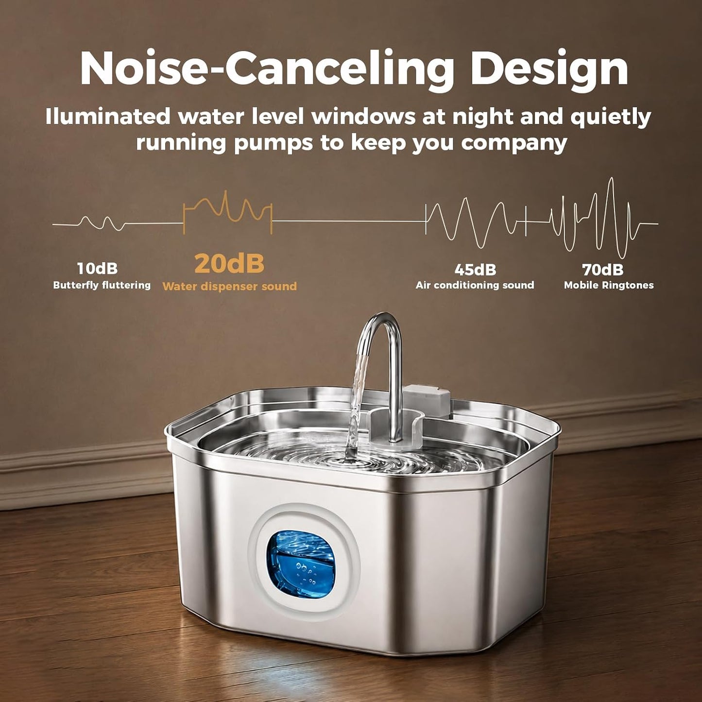 Cat Water Fountain,  108Oz/3.2L Silent Cat Water Fountain Stainless Steel, Cat Fountain, Automatic Pet Water Fountain,Dog Bowl - (1 Filter& 1 Sponge)