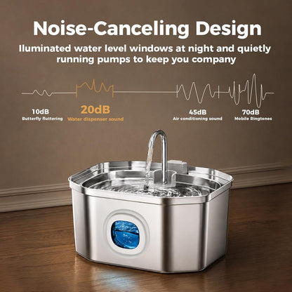 Cat Water Fountain,  108Oz/3.2L Silent Cat Water Fountain Stainless Steel, Cat Fountain, Automatic Pet Water Fountain,Dog Bowl - (1 Filter& 1 Sponge)