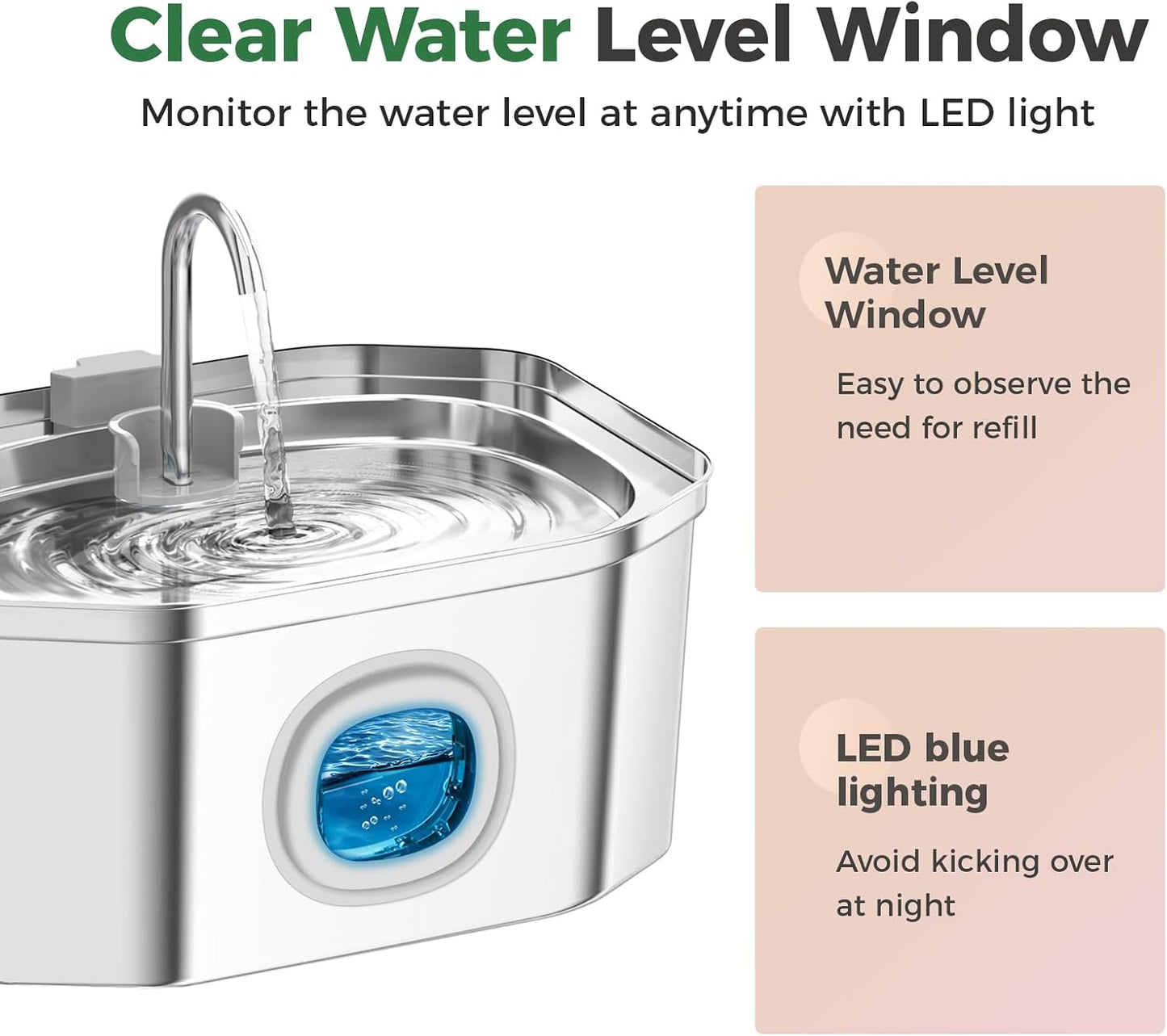 Cat Water Fountain,  108Oz/3.2L Silent Cat Water Fountain Stainless Steel, Cat Fountain, Automatic Pet Water Fountain,Dog Bowl - (1 Filter& 1 Sponge)
